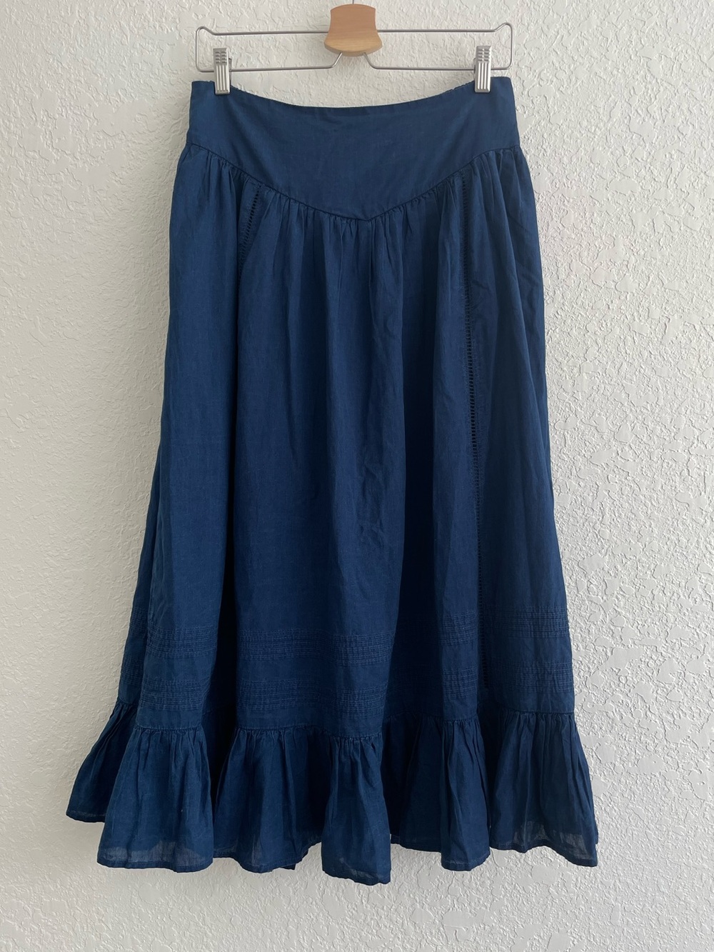 American Eagle NWT High-Waisted Ruffle Maxi Skirt M Blue Lace Boho Fall Denim - Picture 6 of 16